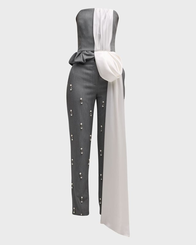 Honore Asymmetric Bustier with Long Drape